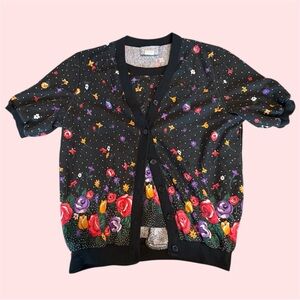 Vintage Blair 90s black floral short sleeve top with built in tank